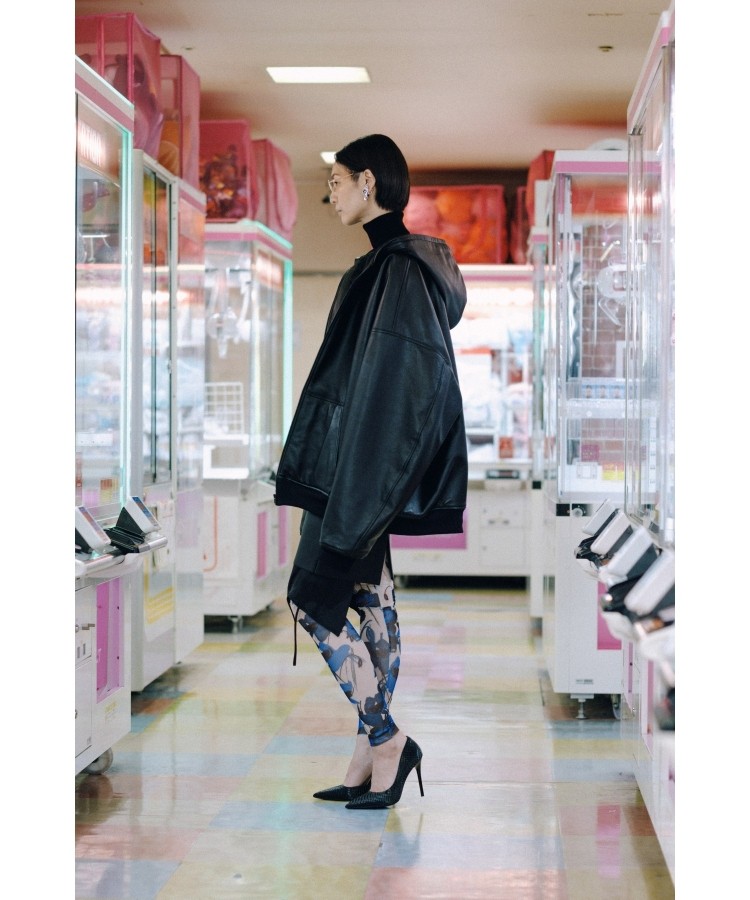 Quilted Silk Lining Hoodie Leather Jacket