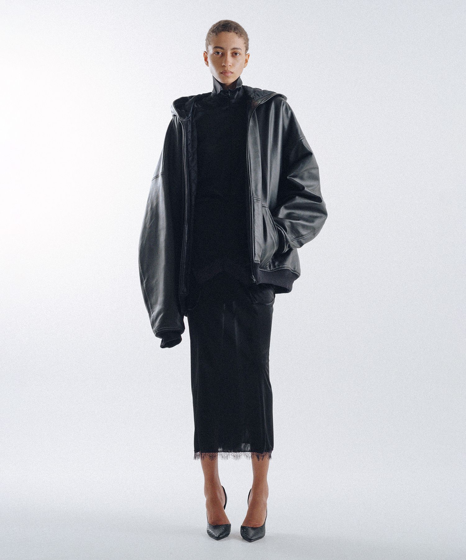 Quilted Silk Lining Hoodie Leather Jacket