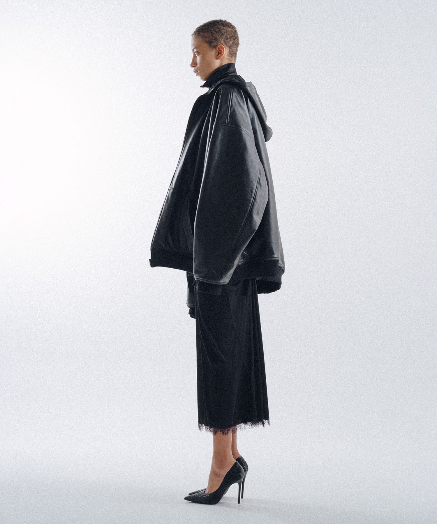 Quilted Silk Lining Hoodie Leather Jacket