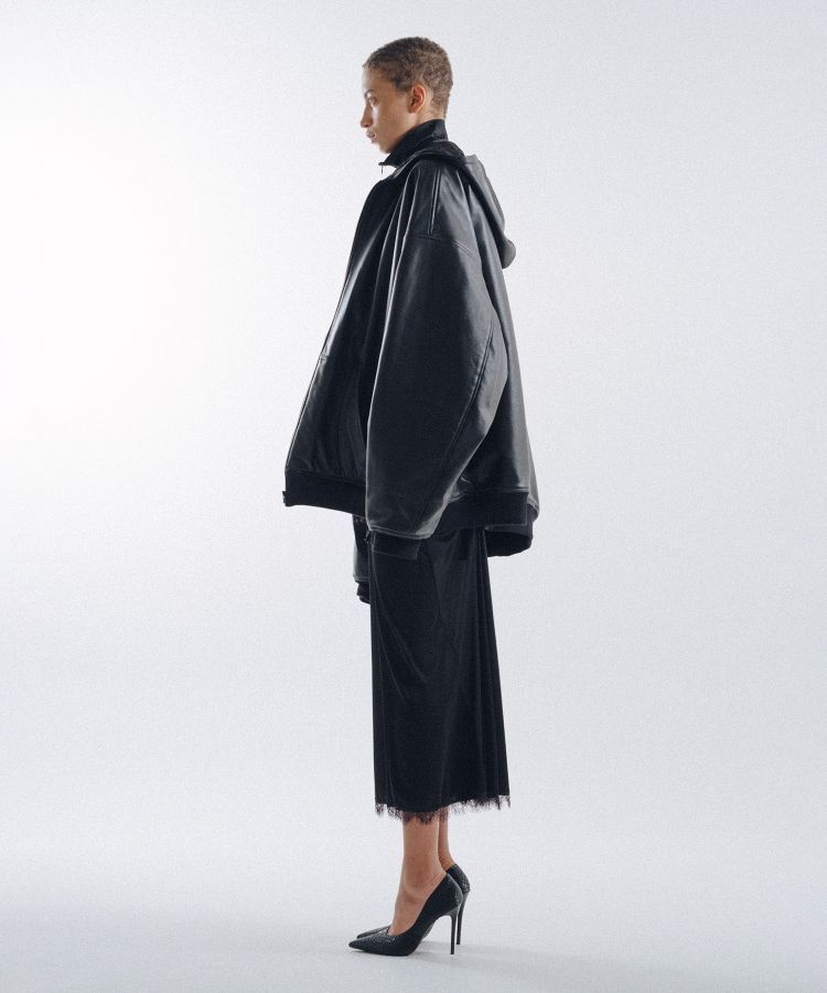 Quilted Silk Lining Hoodie Leather Jacket