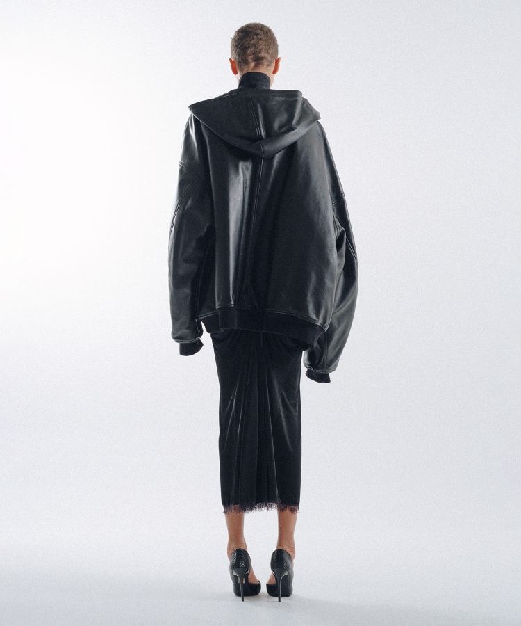 Quilted Silk Lining Hoodie Leather Jacket