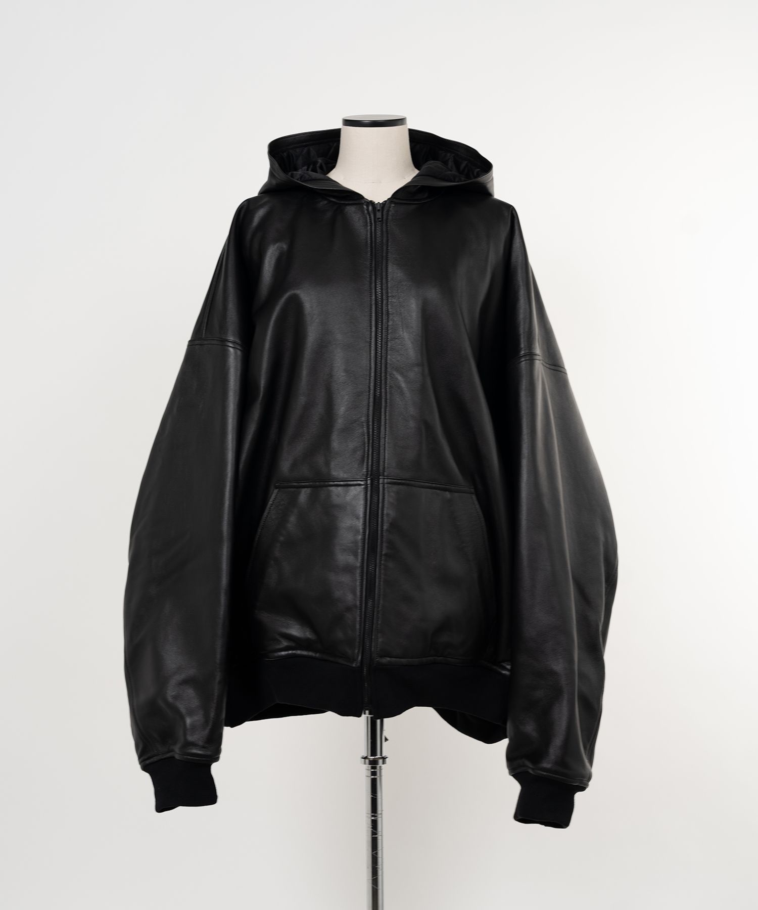 Quilted Silk Lining Hoodie Leather Jacket