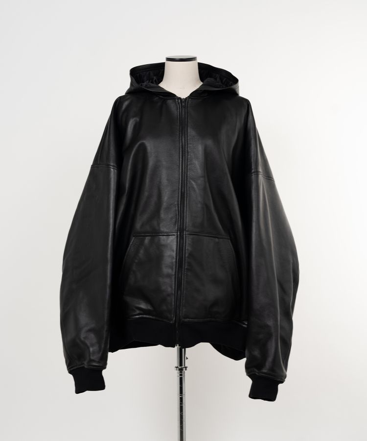 Quilted Silk Lining Hoodie Leather Jacket