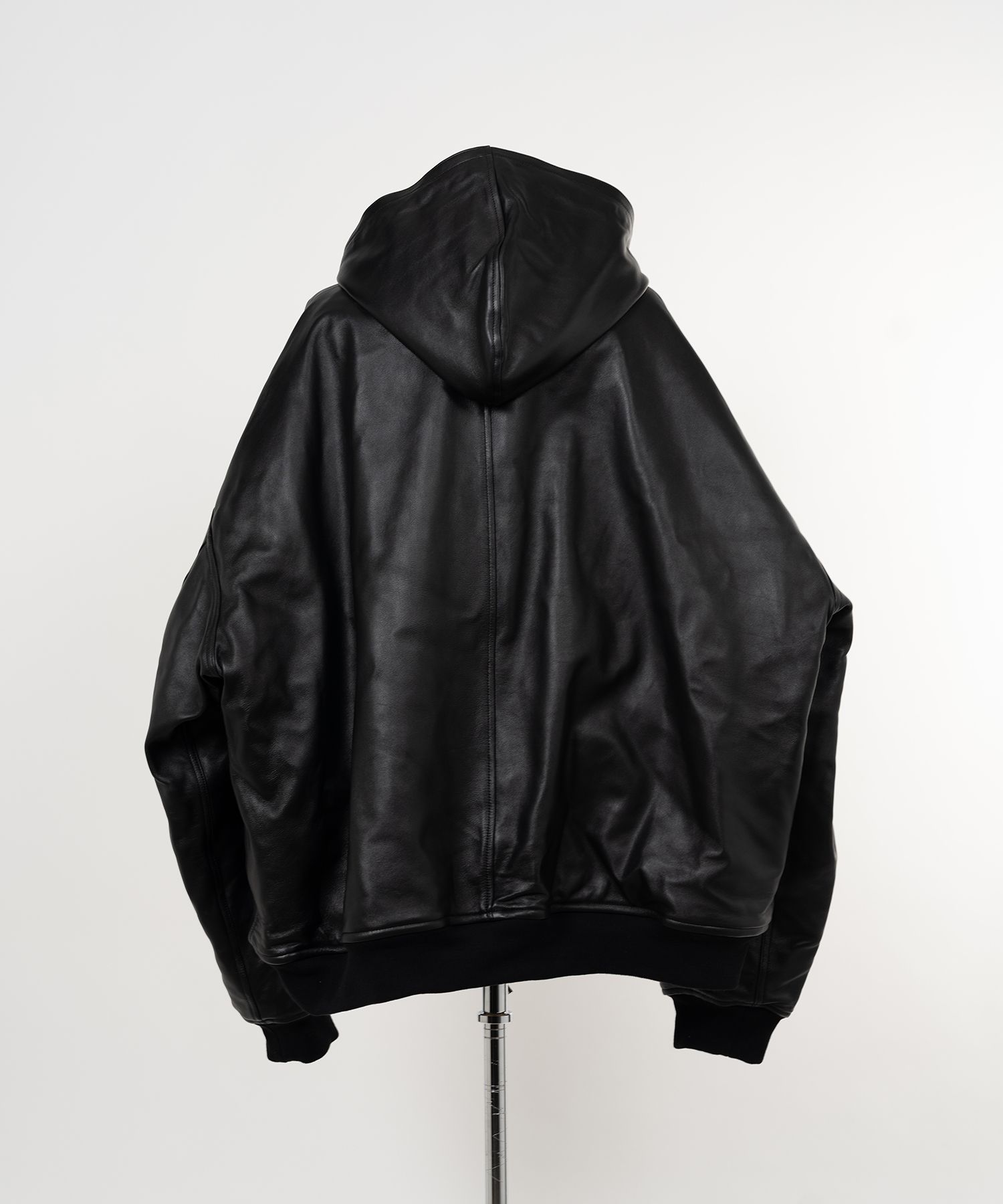 Quilted Silk Lining Hoodie Leather Jacket