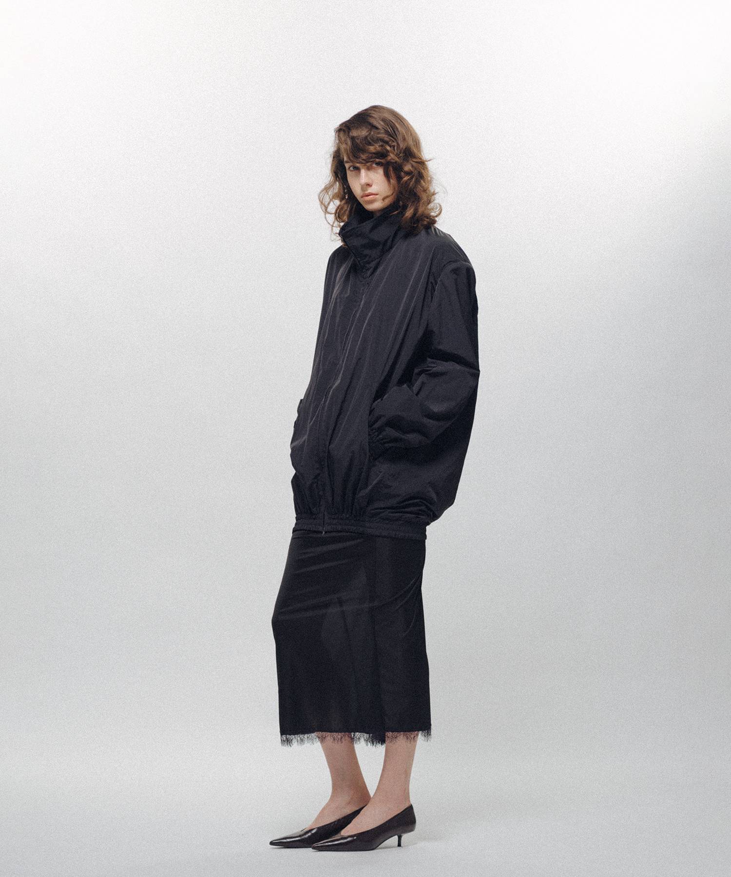 Cocoon-Shaped Nylon Jacket