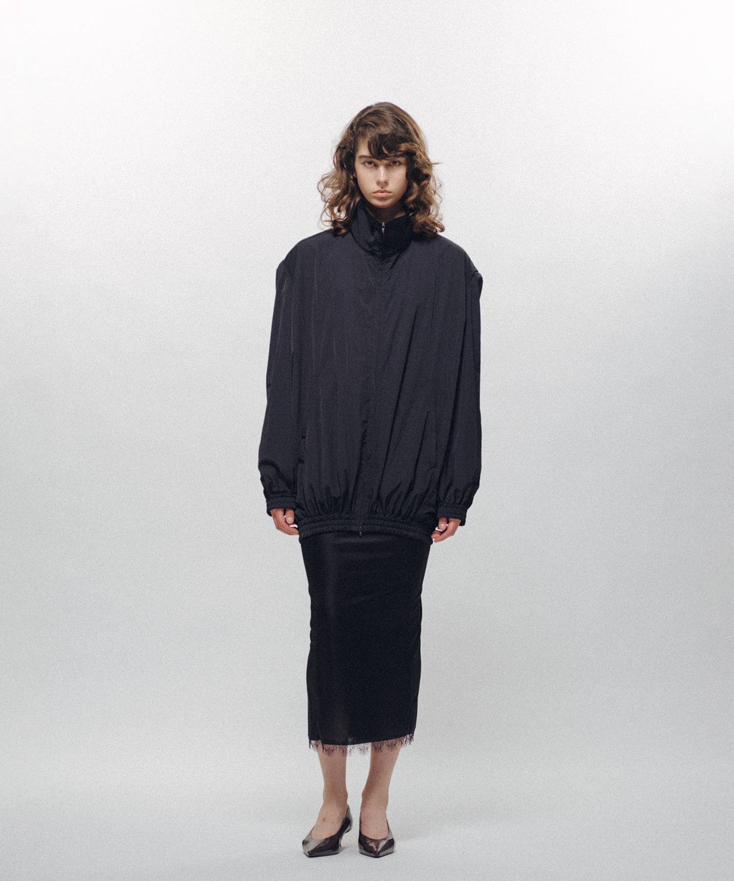 Cocoon-Shaped Nylon Jacket