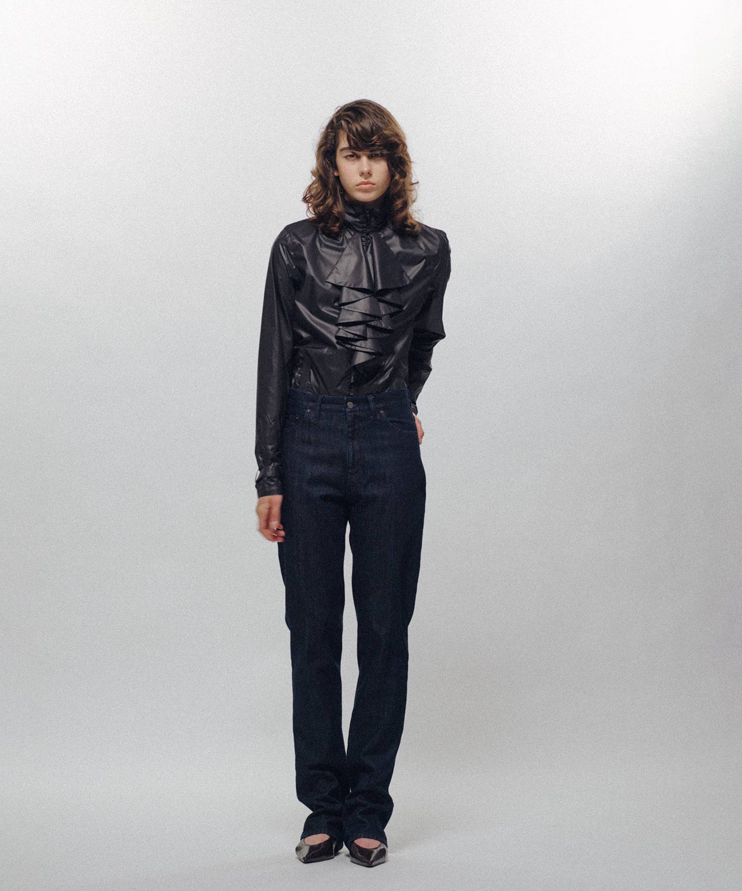 Ruffle-Front Racer Shirt
