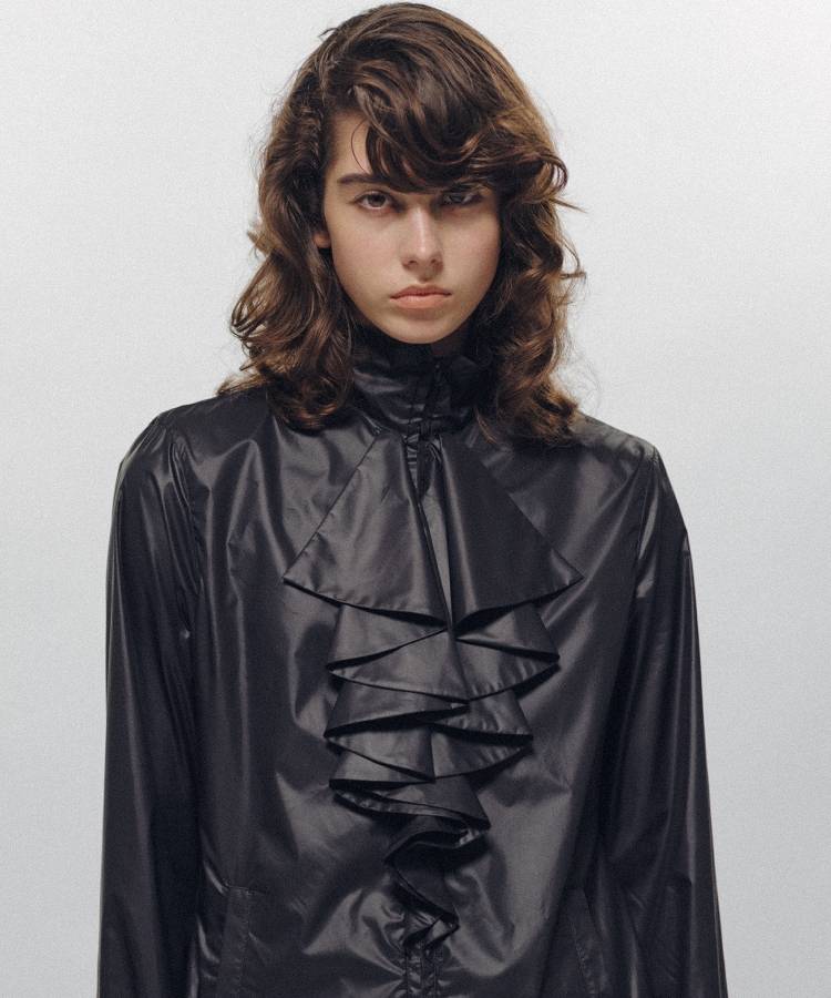 Ruffle-Front Racer Shirt