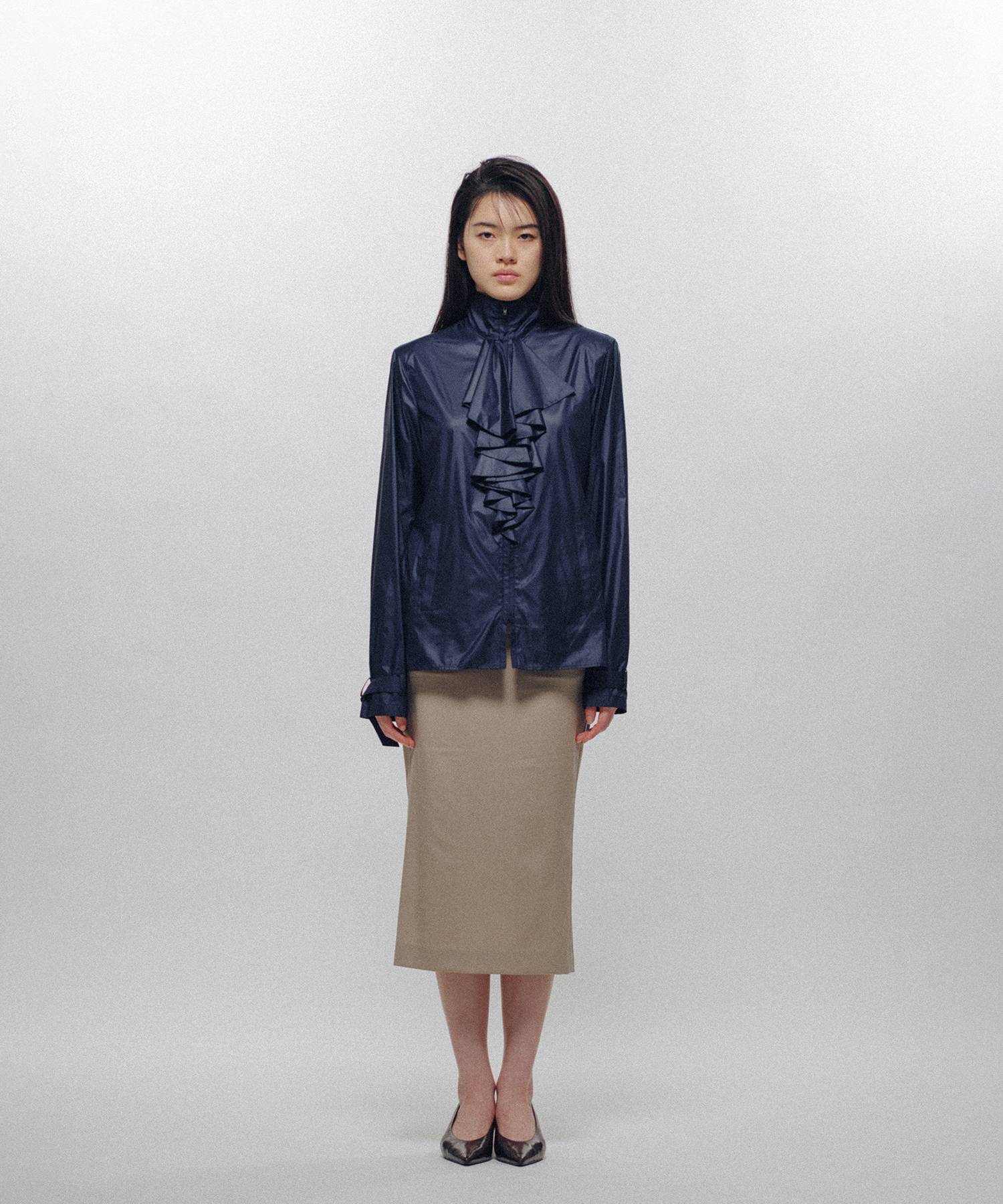 Ruffle-Front Racer Shirt