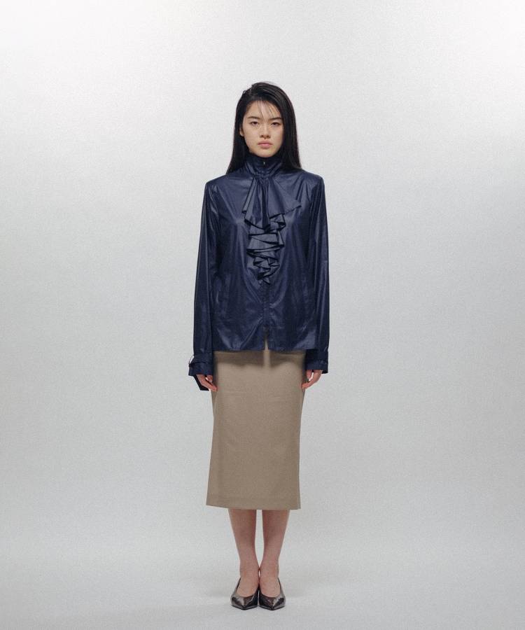 Ruffle-Front Racer Shirt