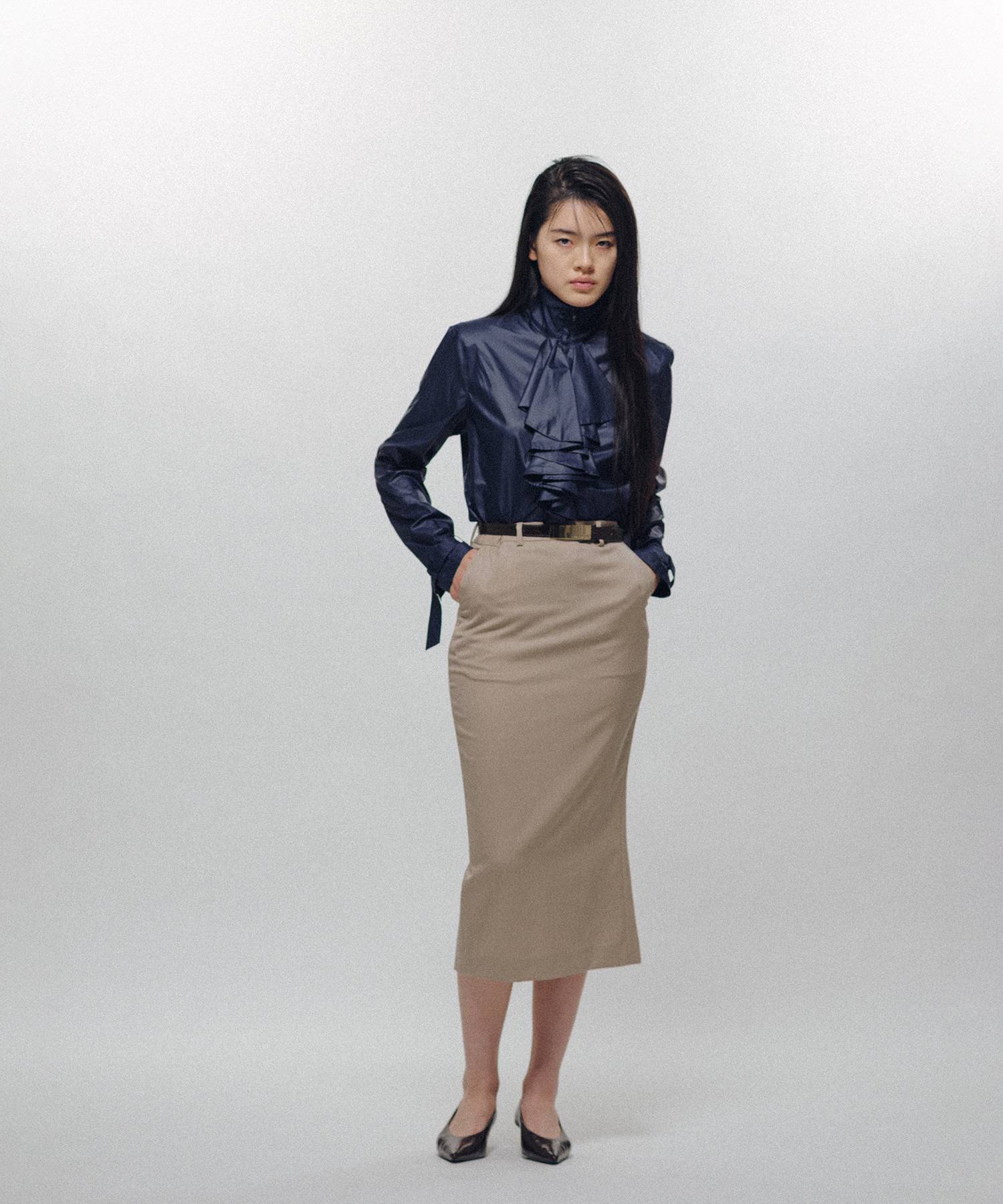 Ruffle-Front Racer Shirt