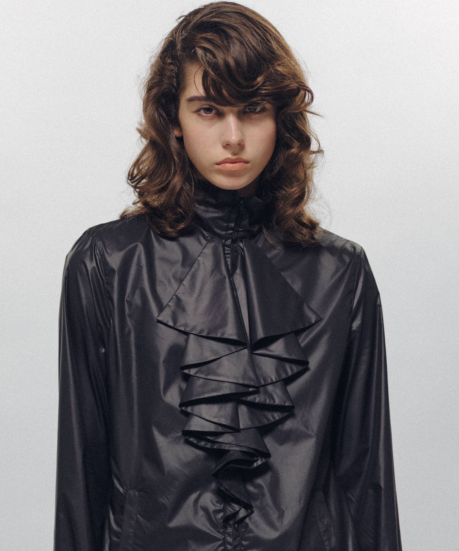 Ruffle-Front Racer Shirt