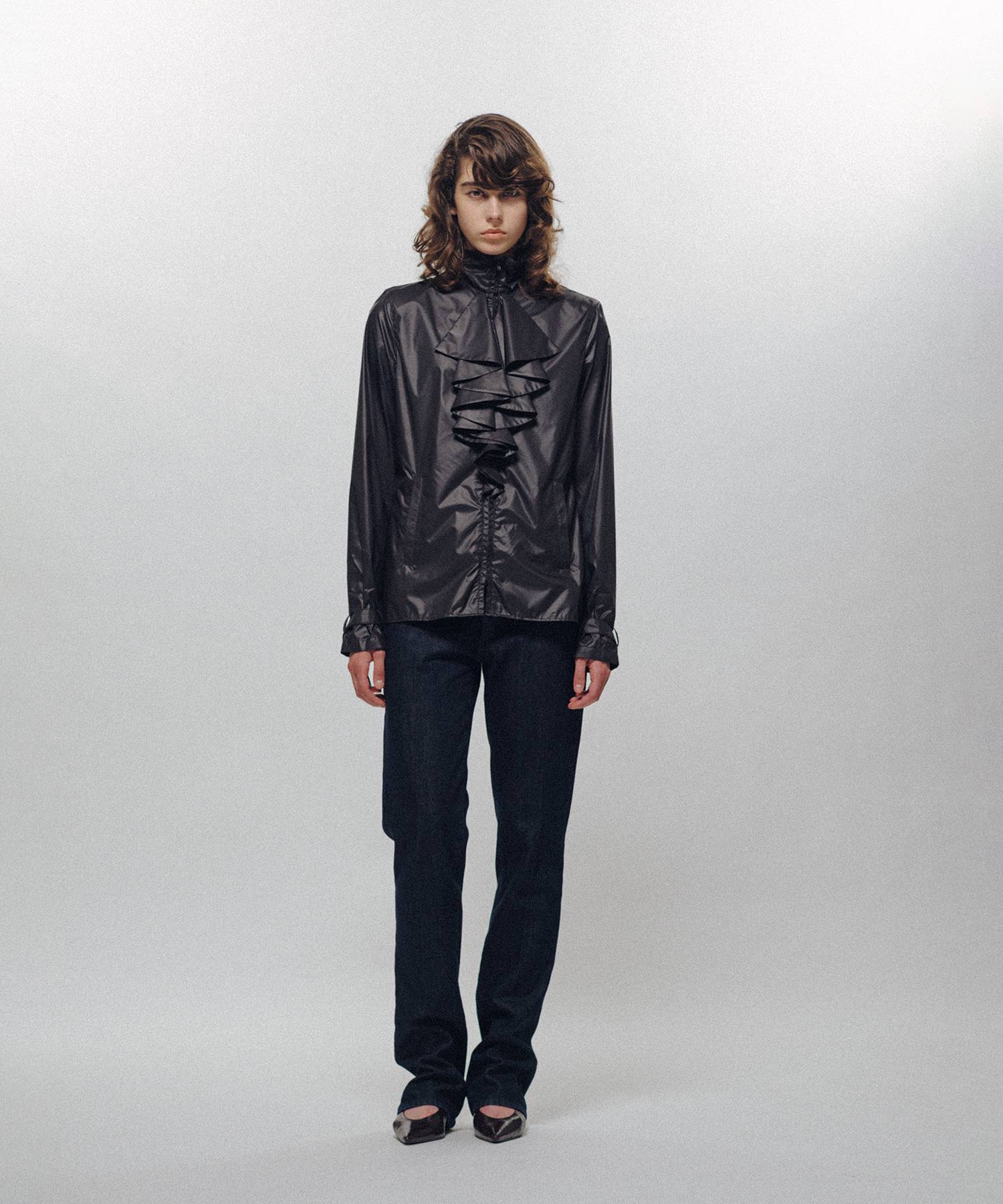 Ruffle-Front Racer Shirt