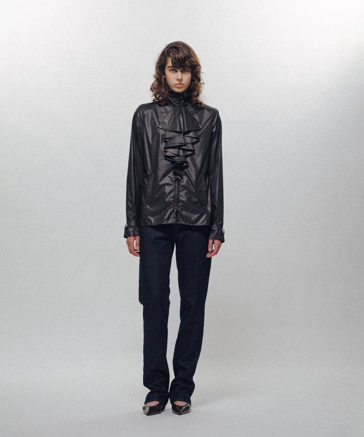 Ruffle-Front Racer Shirt