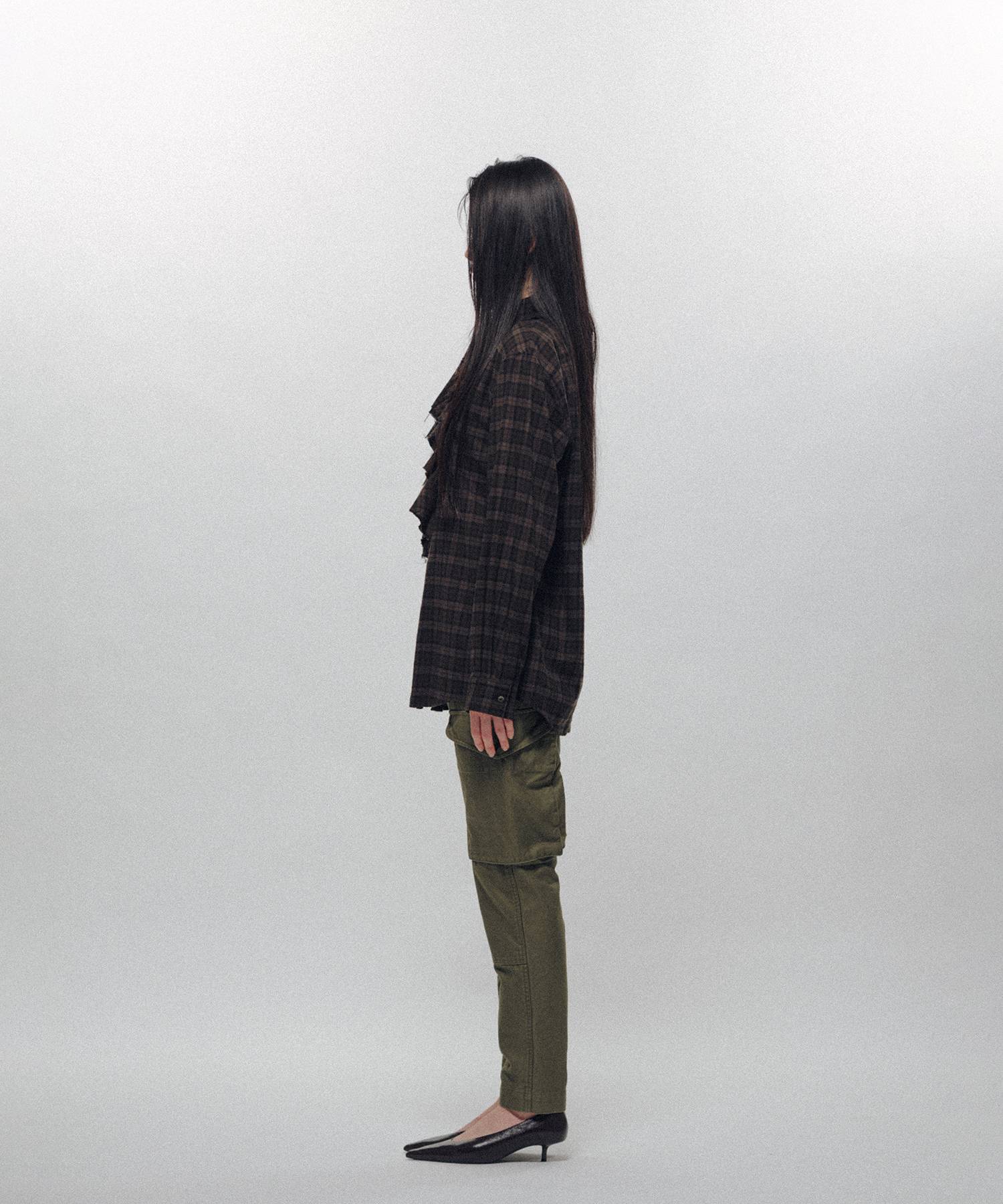 Ruffle-Trimmed Plaid Flannel Shirt