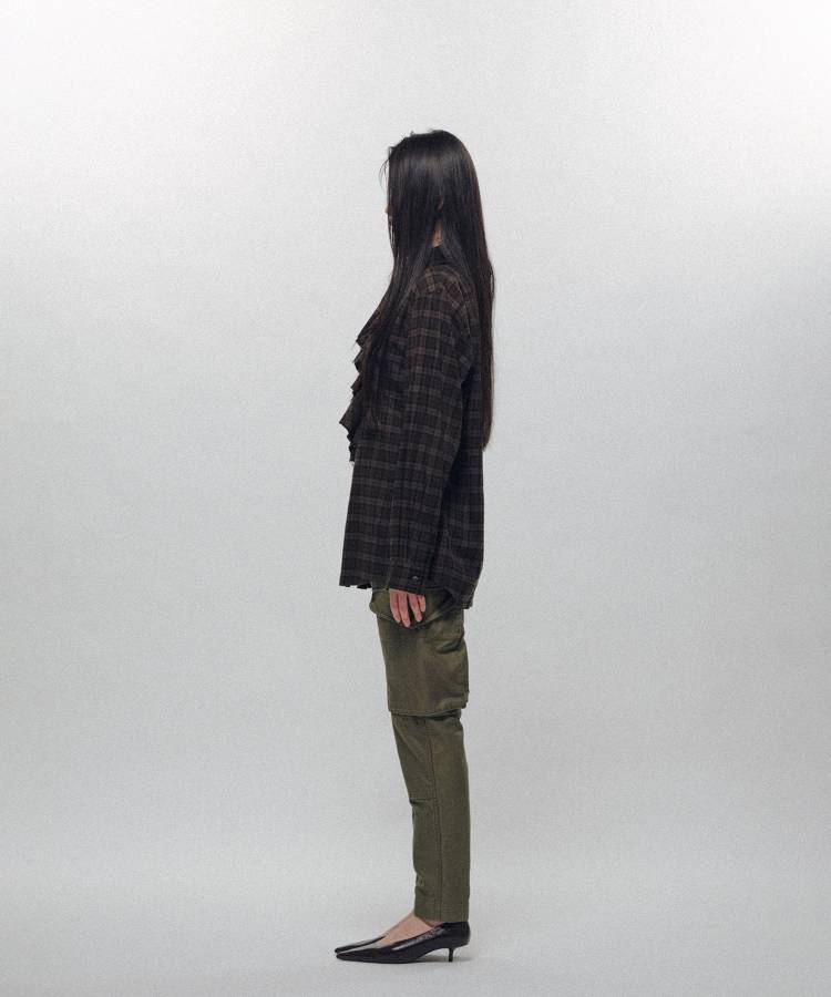 Ruffle-Trimmed Plaid Flannel Shirt