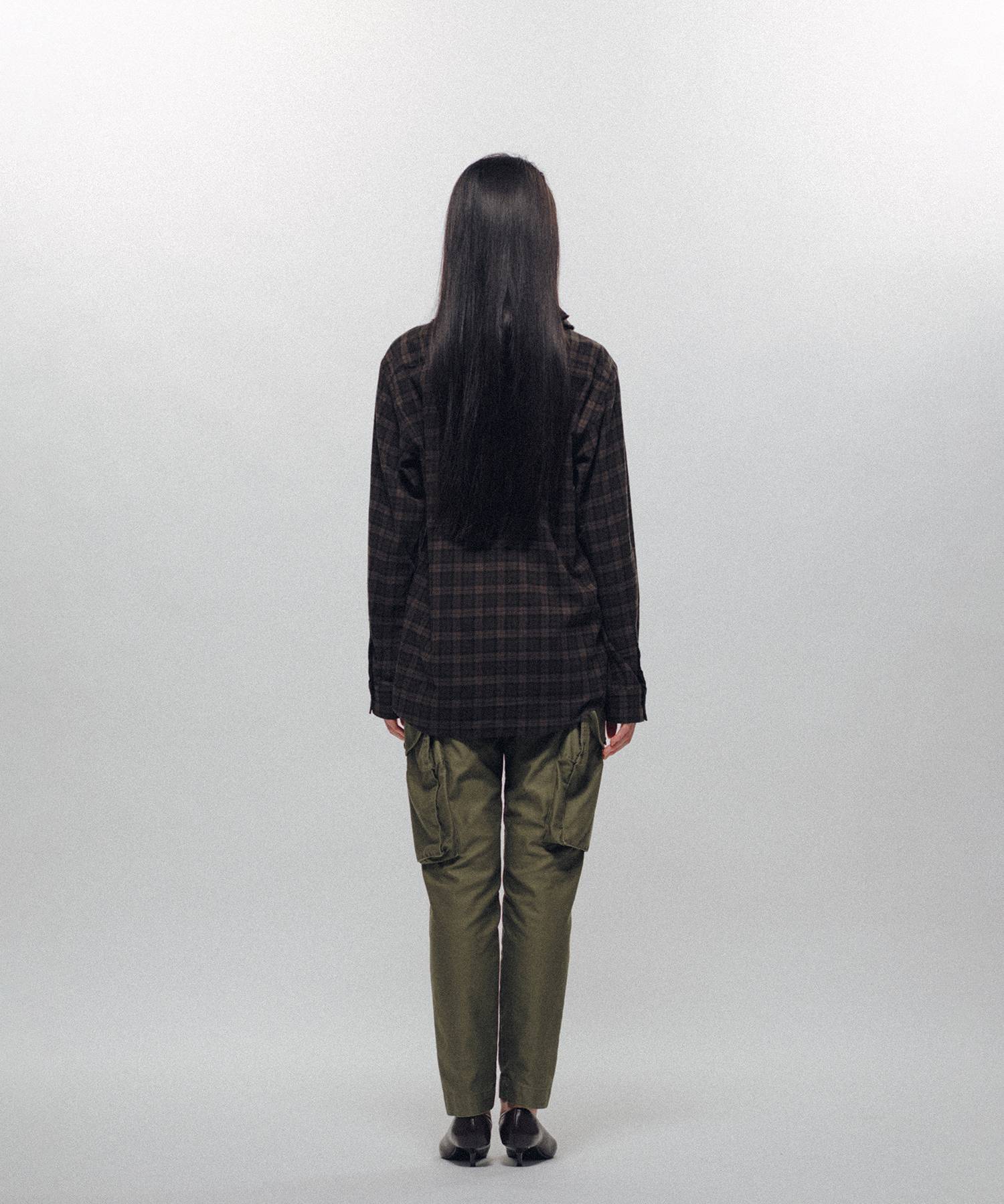 Ruffle-Trimmed Plaid Flannel Shirt