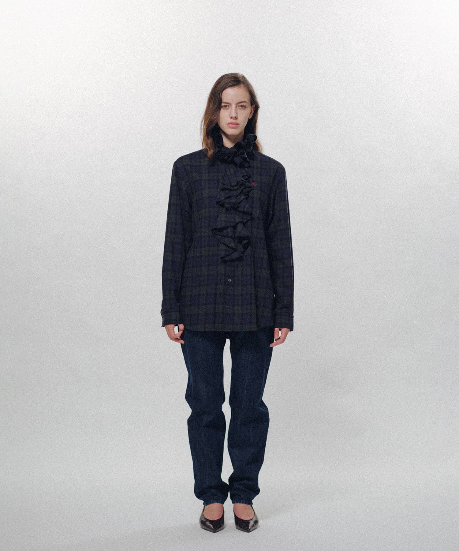 Ruffle-Trimmed Plaid Flannel Shirt