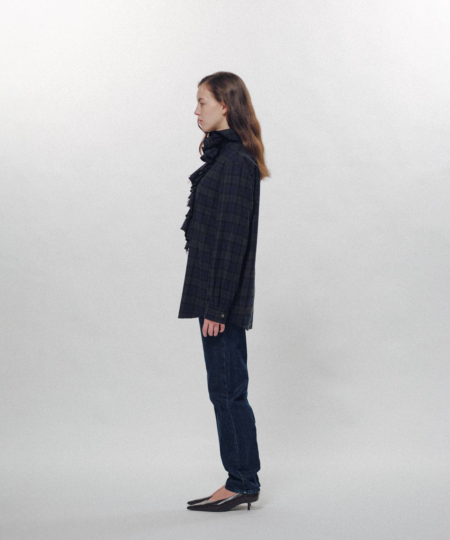 Ruffle-Trimmed Plaid Flannel Shirt