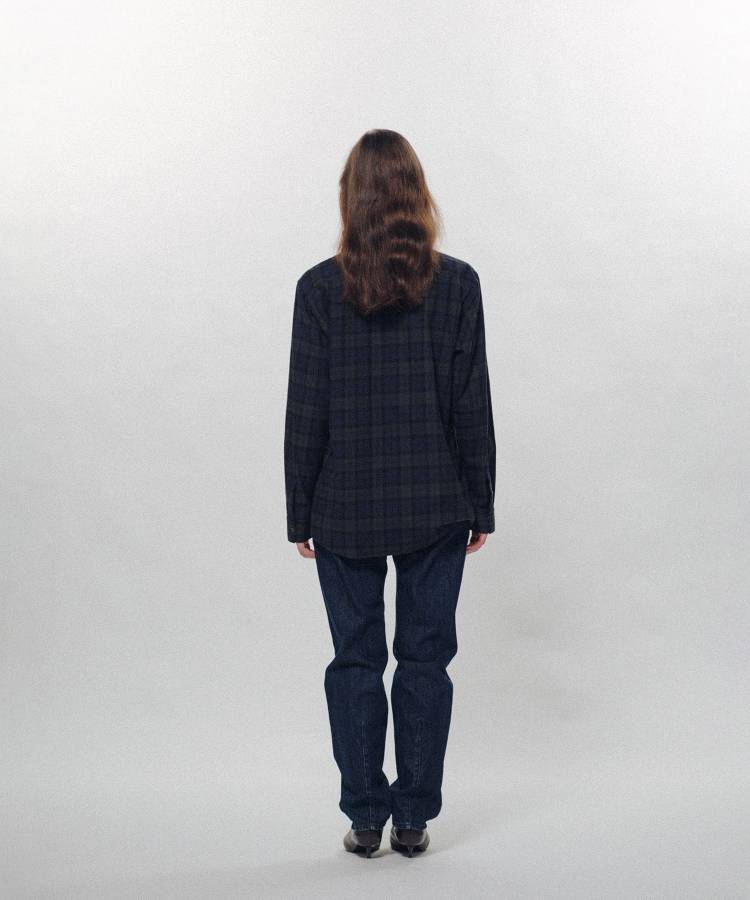 Ruffle-Trimmed Plaid Flannel Shirt