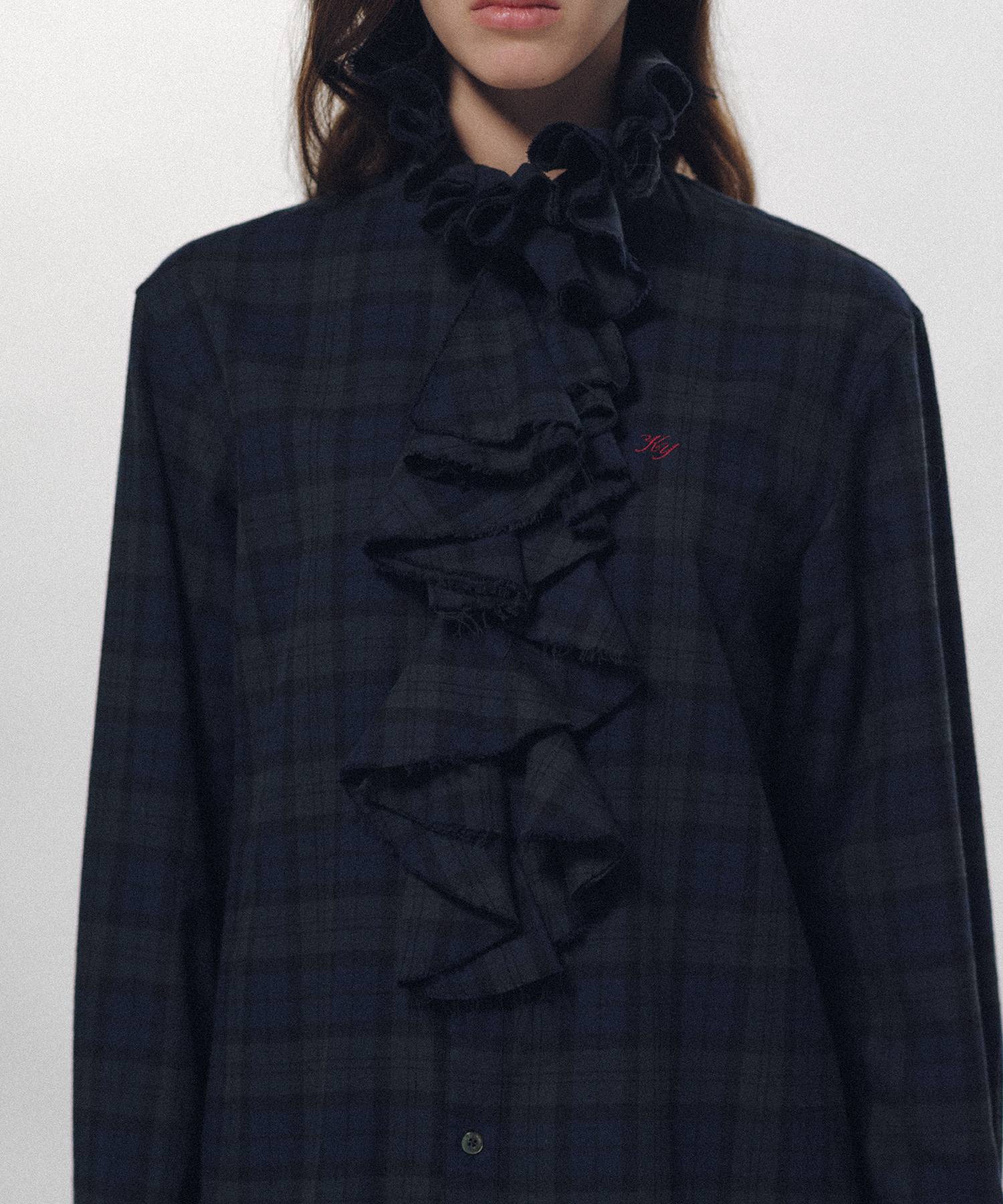 Ruffle-Trimmed Plaid Flannel Shirt