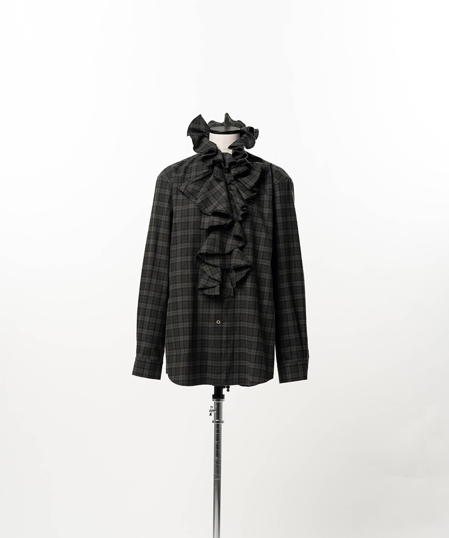 Ruffle-Trimmed Plaid Flannel Shirt