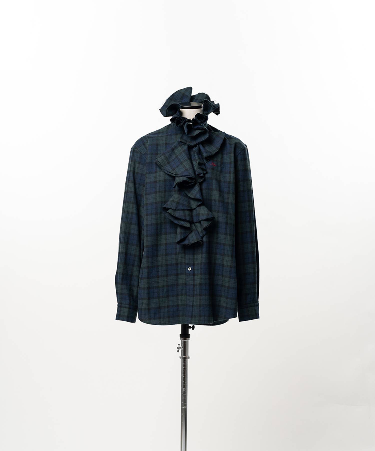 Ruffle-Trimmed Plaid Flannel Shirt