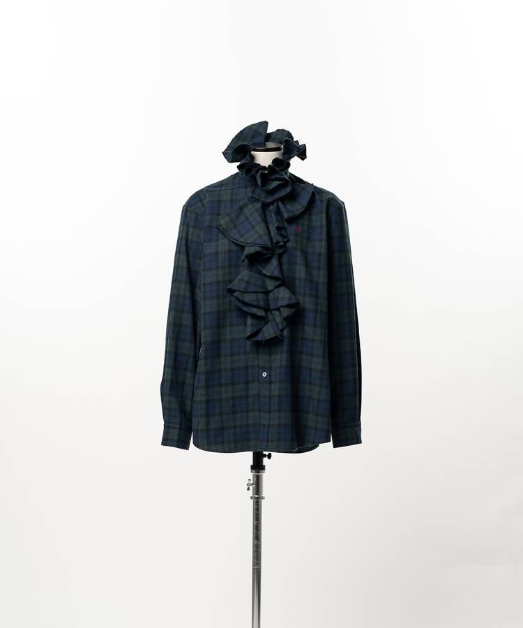 Ruffle-Trimmed Plaid Flannel Shirt