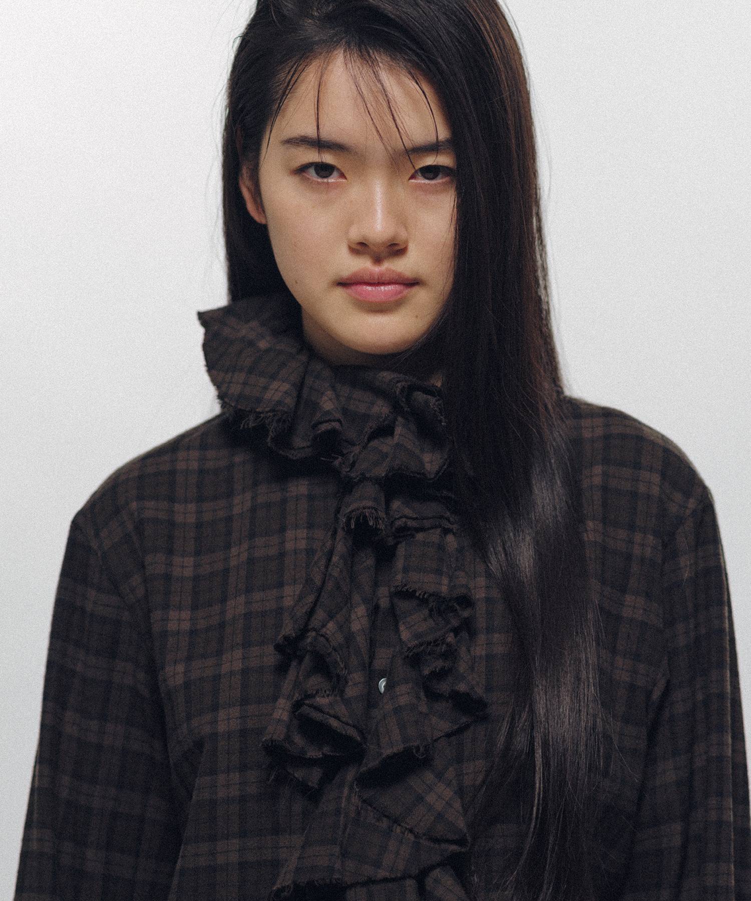Ruffle-Trimmed Plaid Flannel Shirt