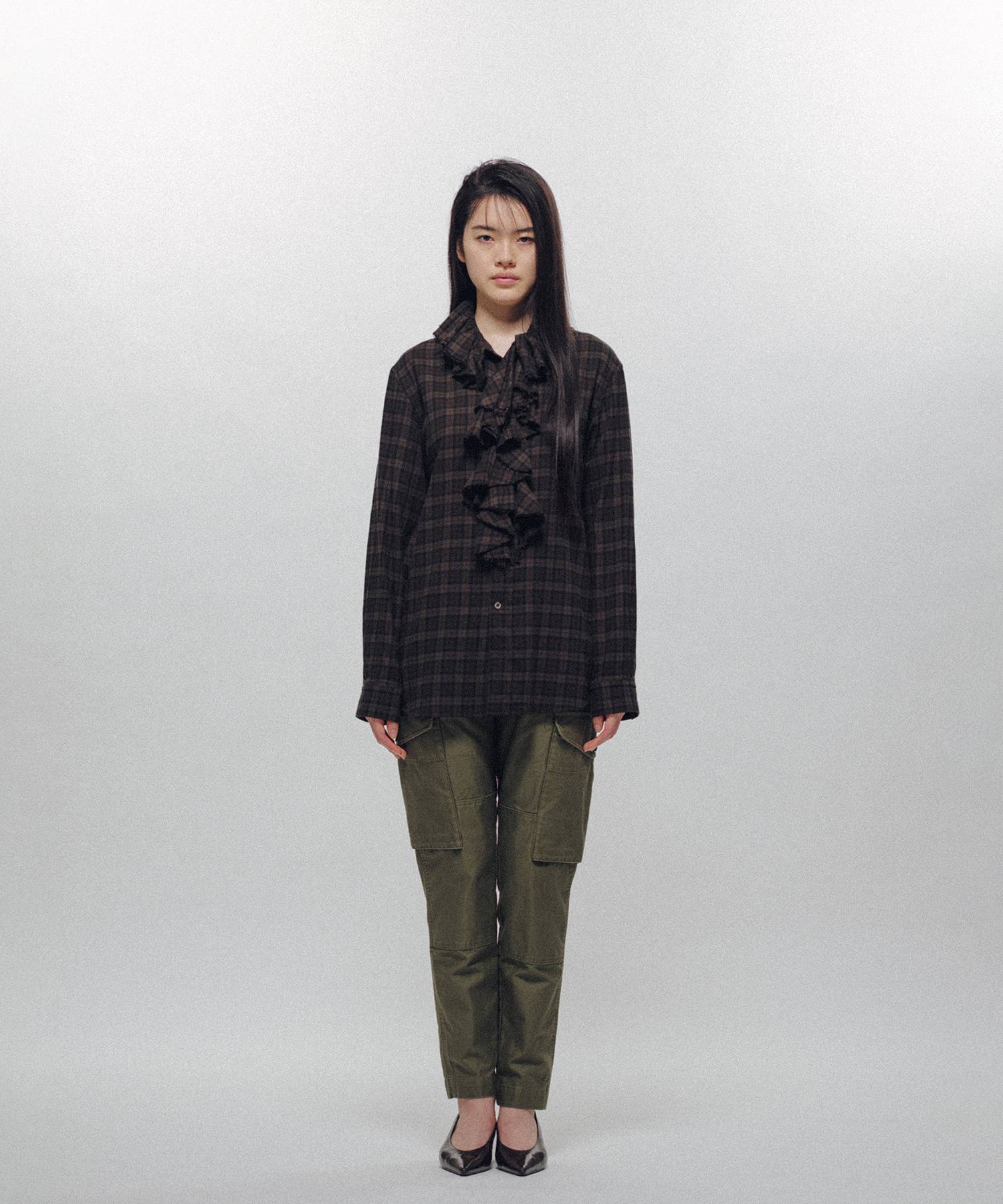 Ruffle-Trimmed Plaid Flannel Shirt