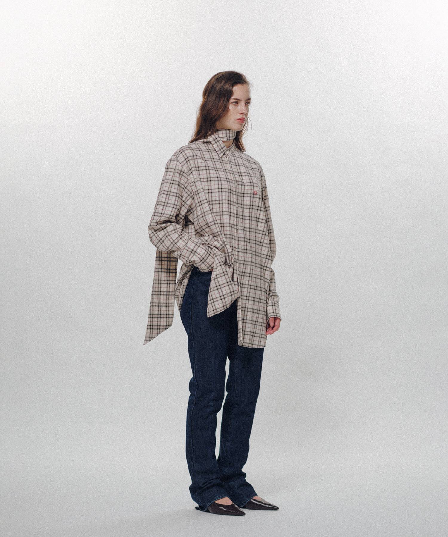 Check Long Collar Shirt