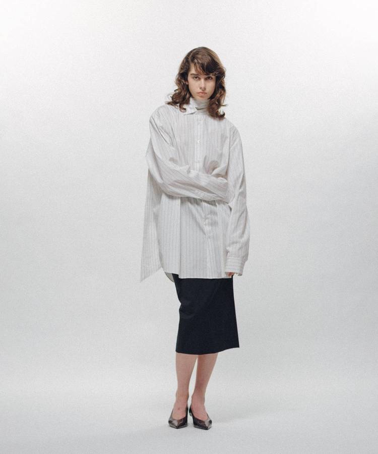 Stripe Long Collar Shirt