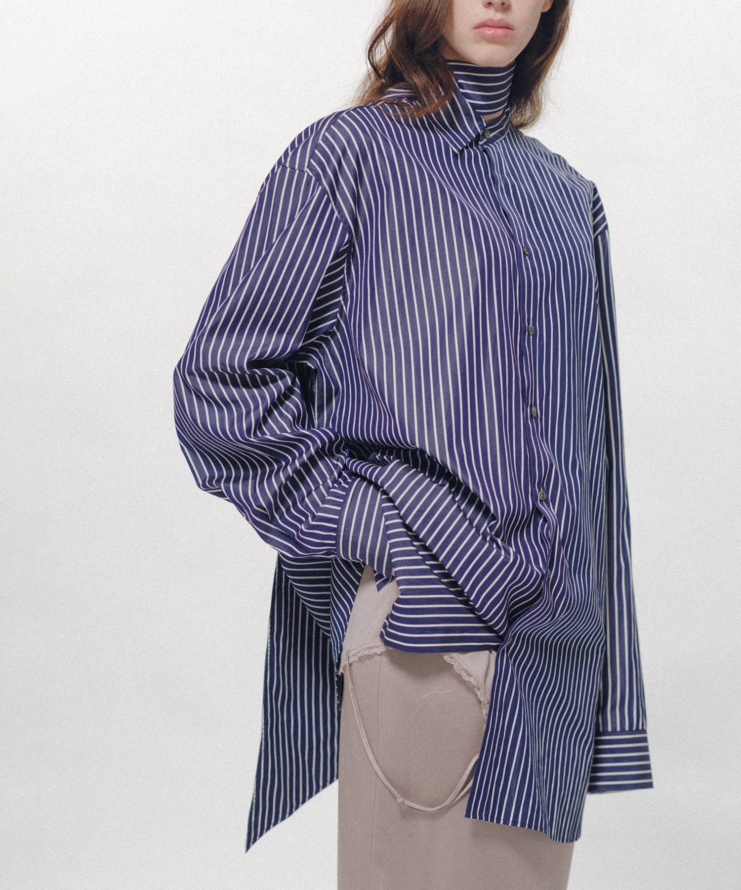 Stripe Long Collar Shirt