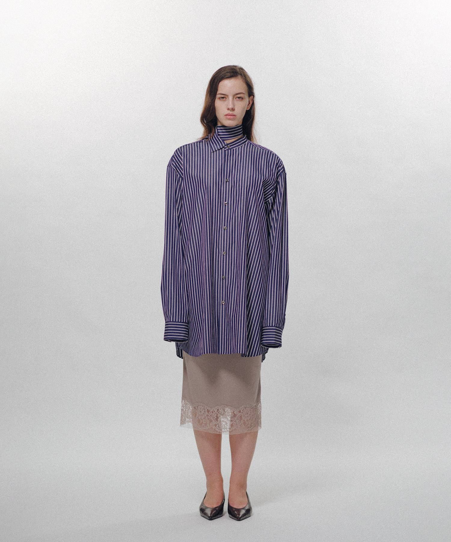 Stripe Long Collar Shirt