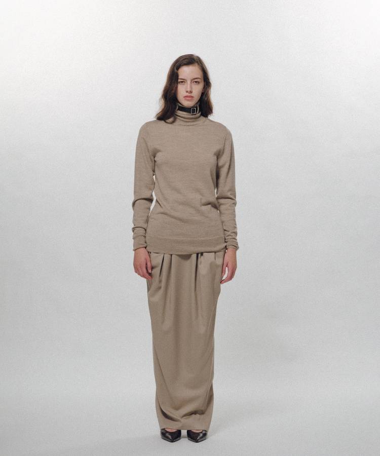 Belted High-Neck Sweater