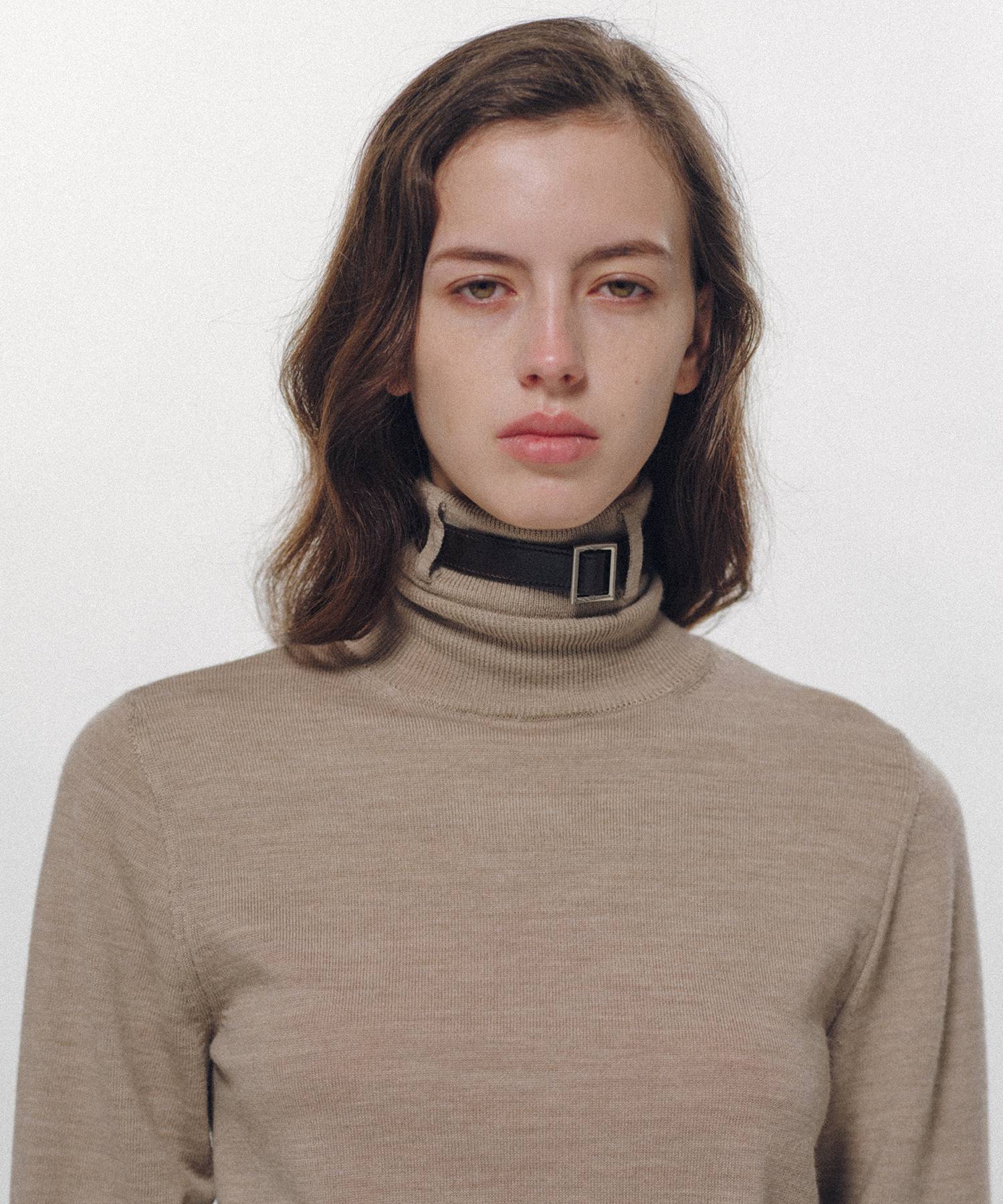 Belted High-Neck Sweater