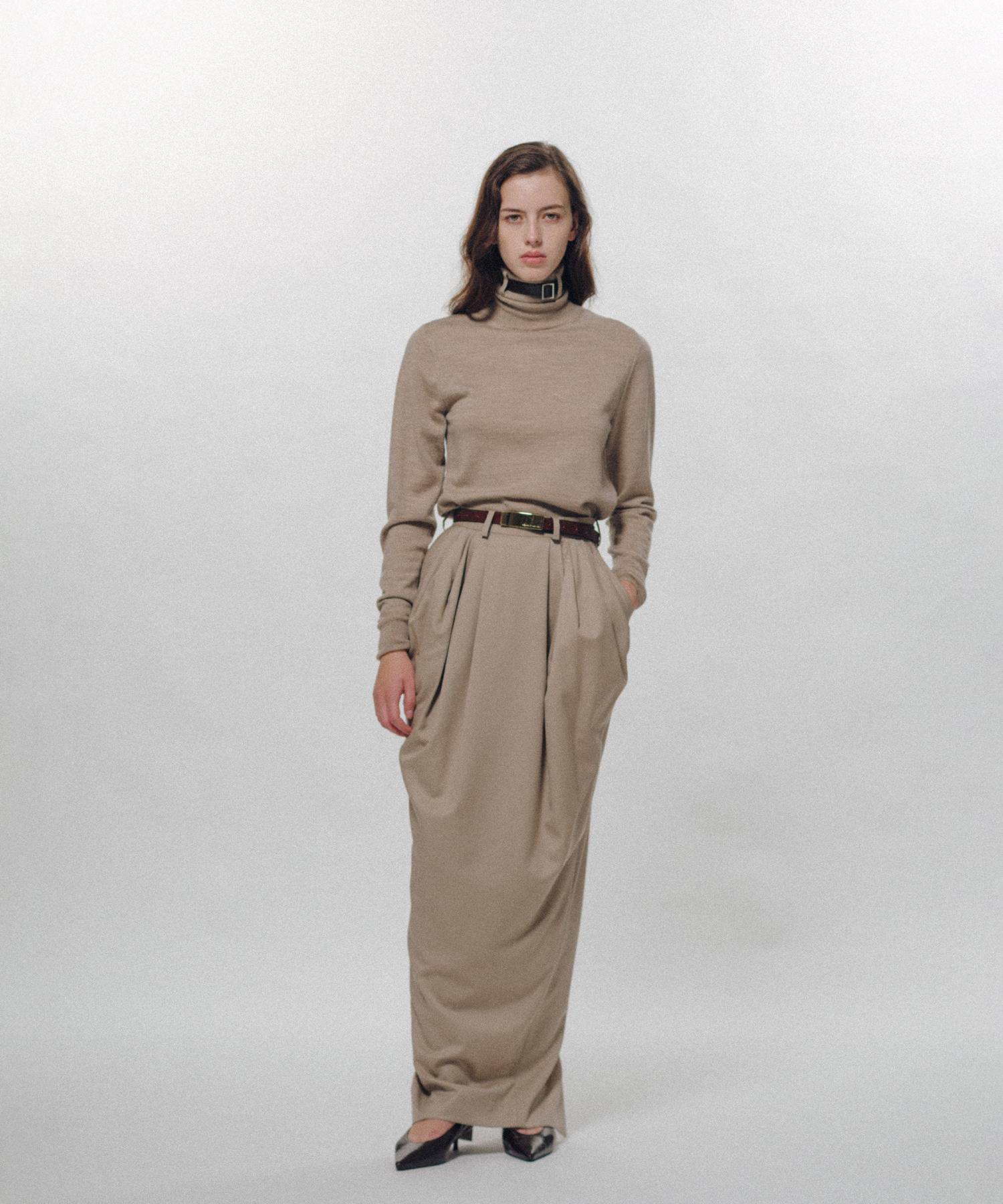 Belted High-Neck Sweater