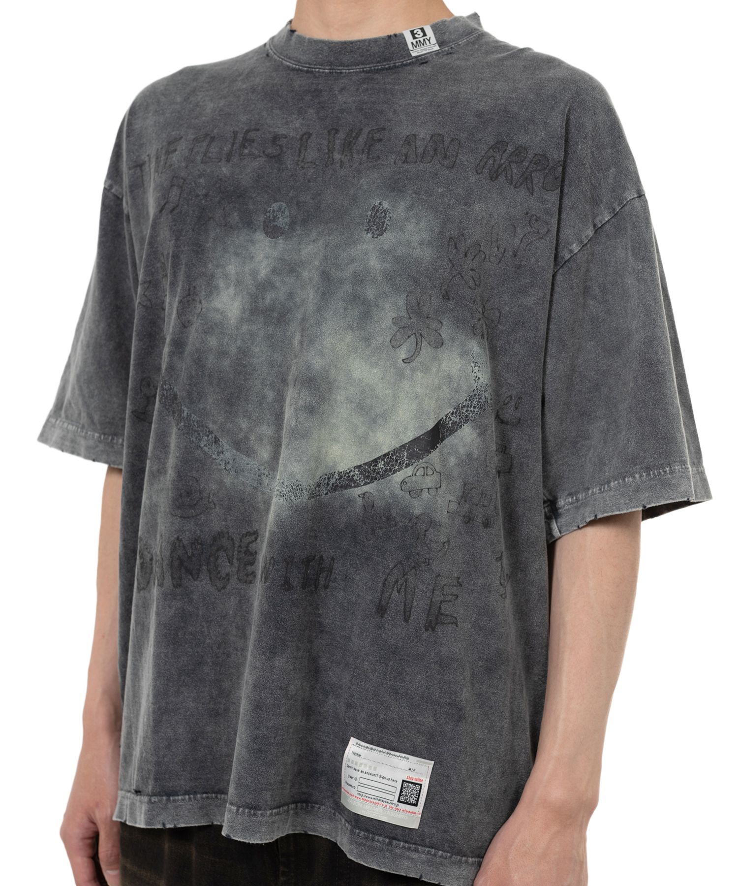 MIHARA YASUHIRO 国内買付 Bleached Smily Face Print T-shirt White Smiley Face Printed T-shirt by Maison MIHARA YASUHIRO