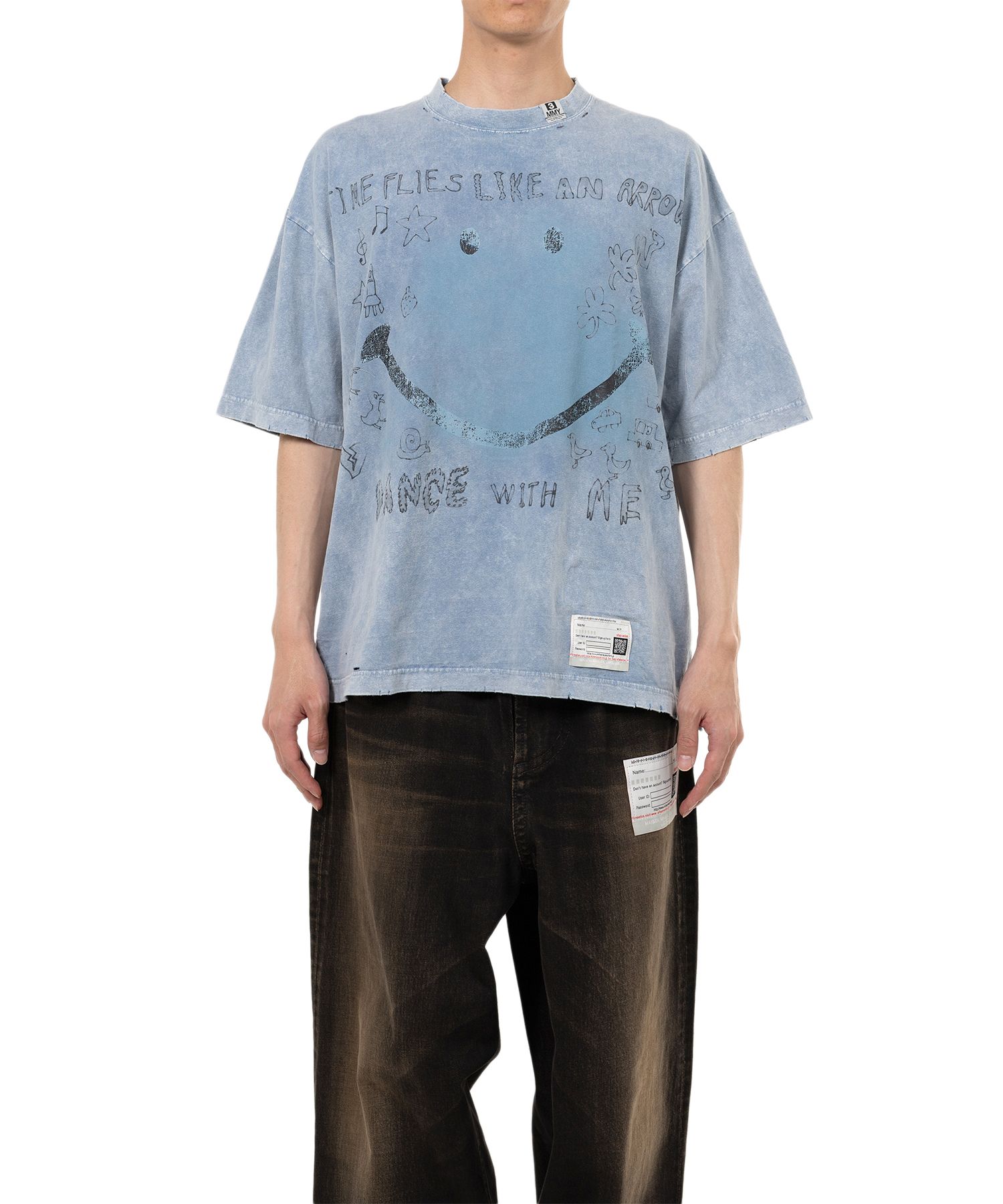 【MIHARA YASUHIRO】Smile Face Short Sleeve T-shirt/送料込み maison MIHARA YASUHIRO Happy Face Printed Distressed T-shirt