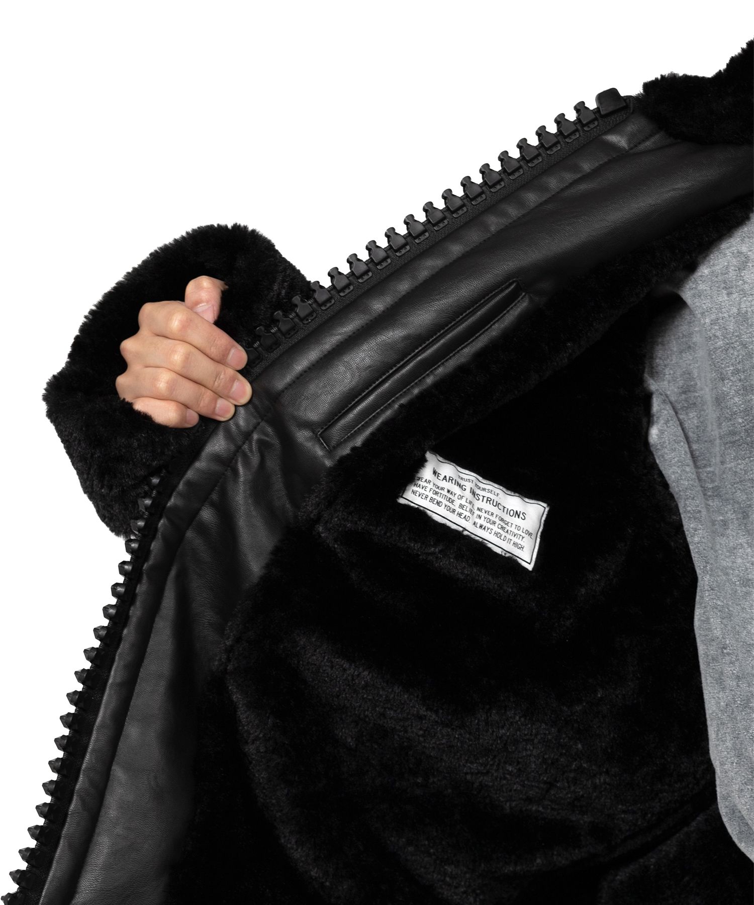 Coated Big Zip Boa Jacket