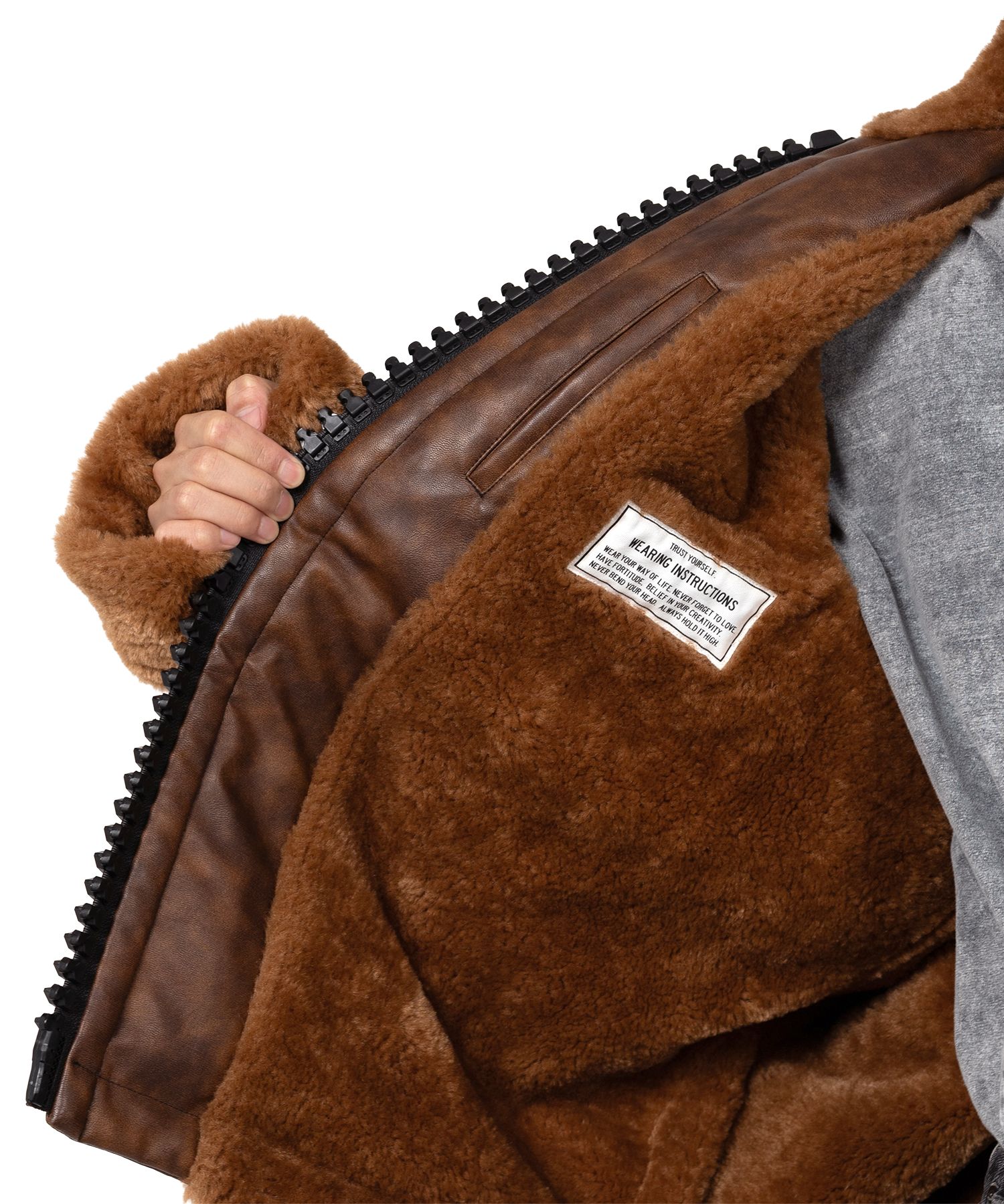 Coated Big Zip Boa Jacket