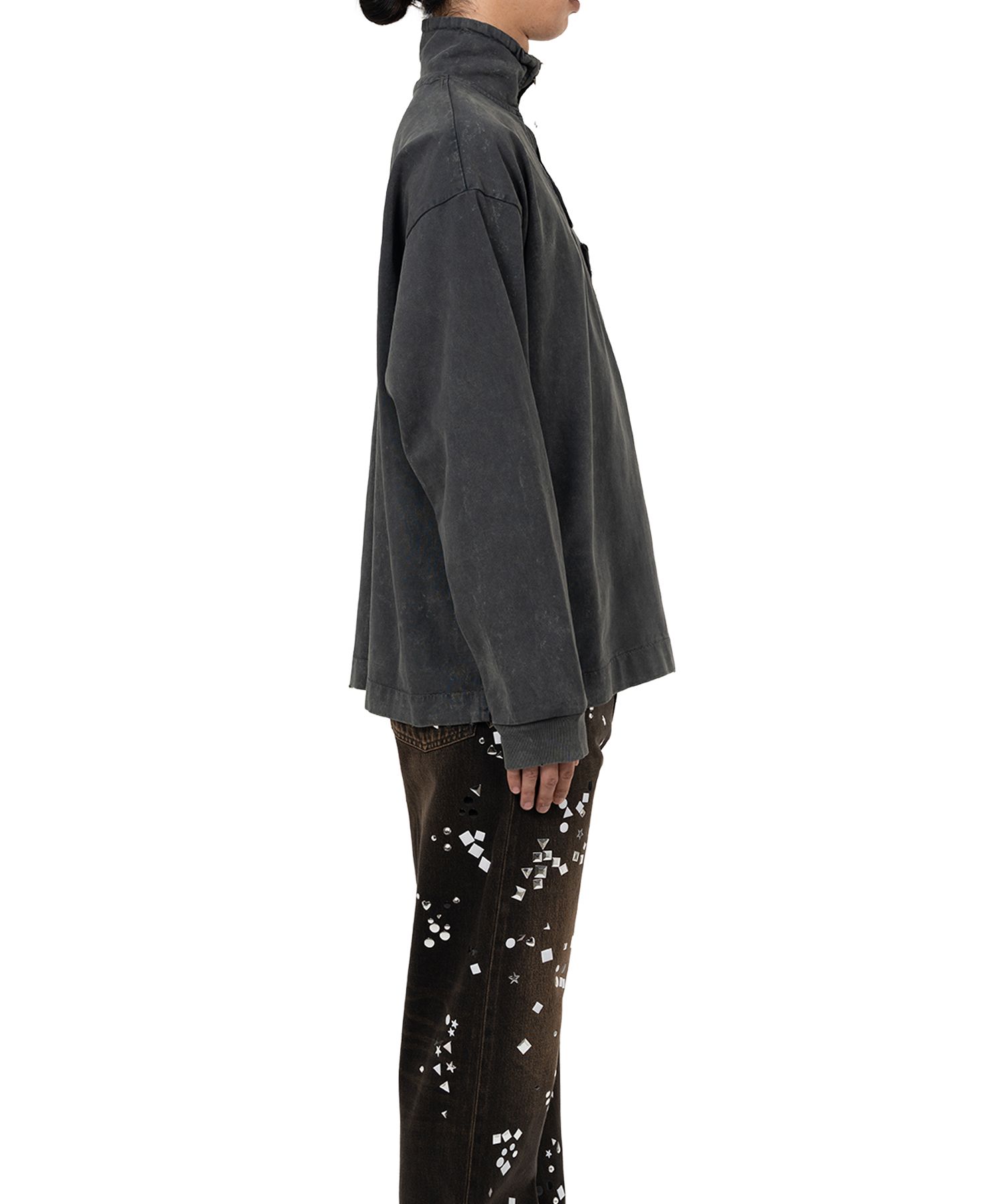 Amateur Sewn Like Half Zip-up Long Sleeve T-shirt