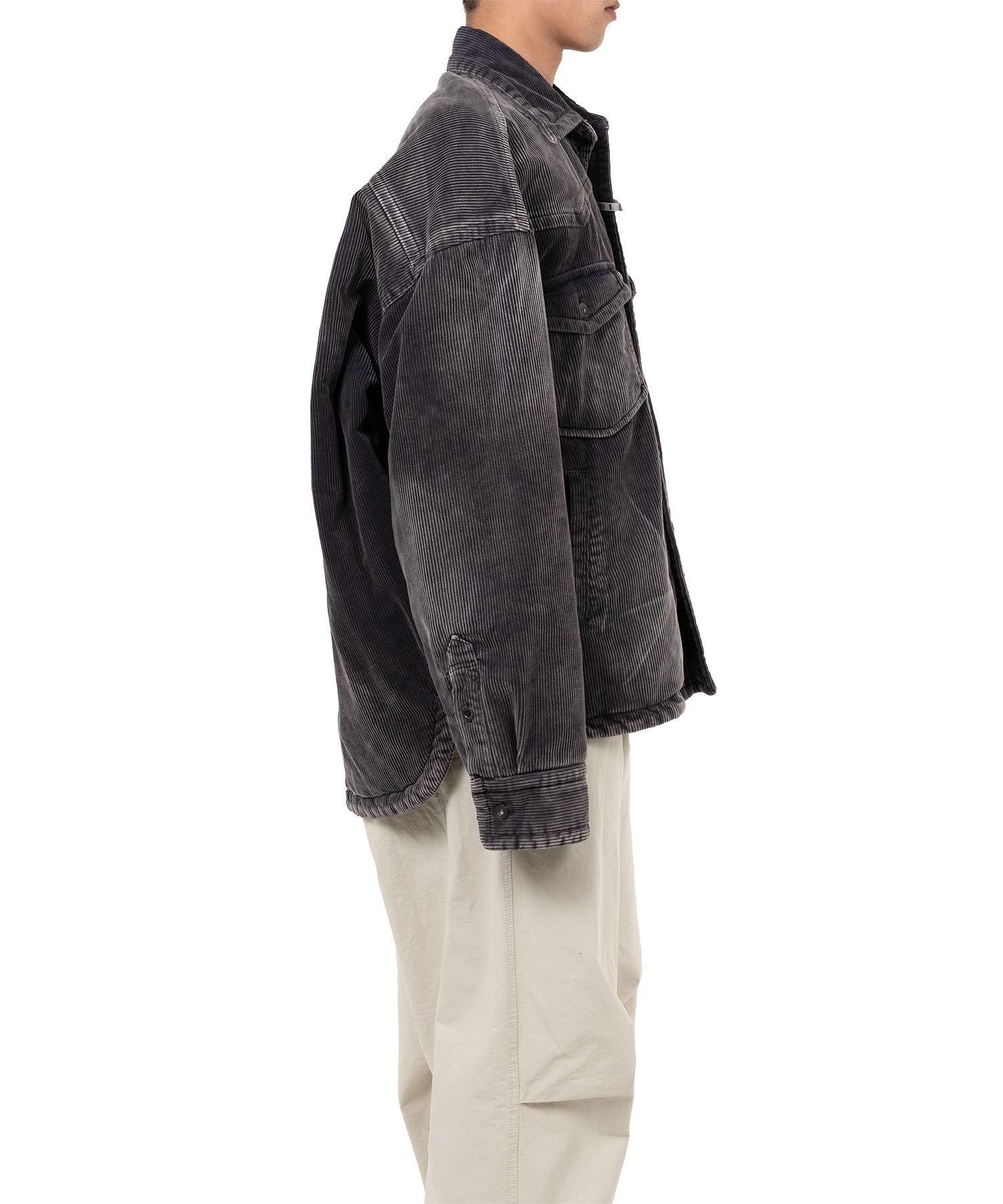 Distressed Corduroy Puffer Shirt