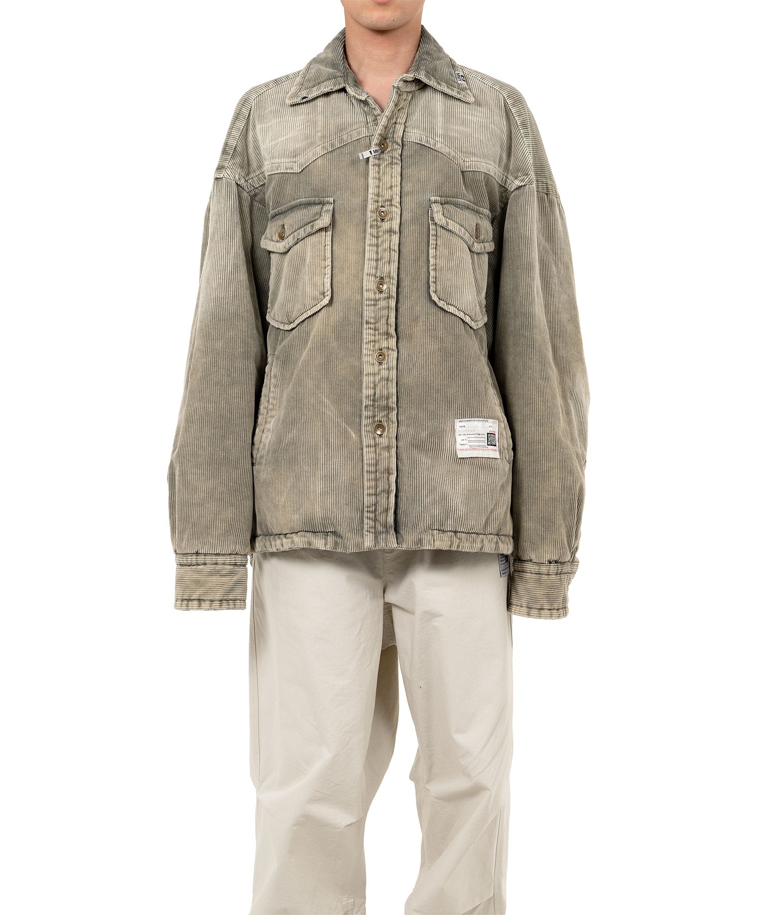 Distressed Corduroy Puffer Shirt