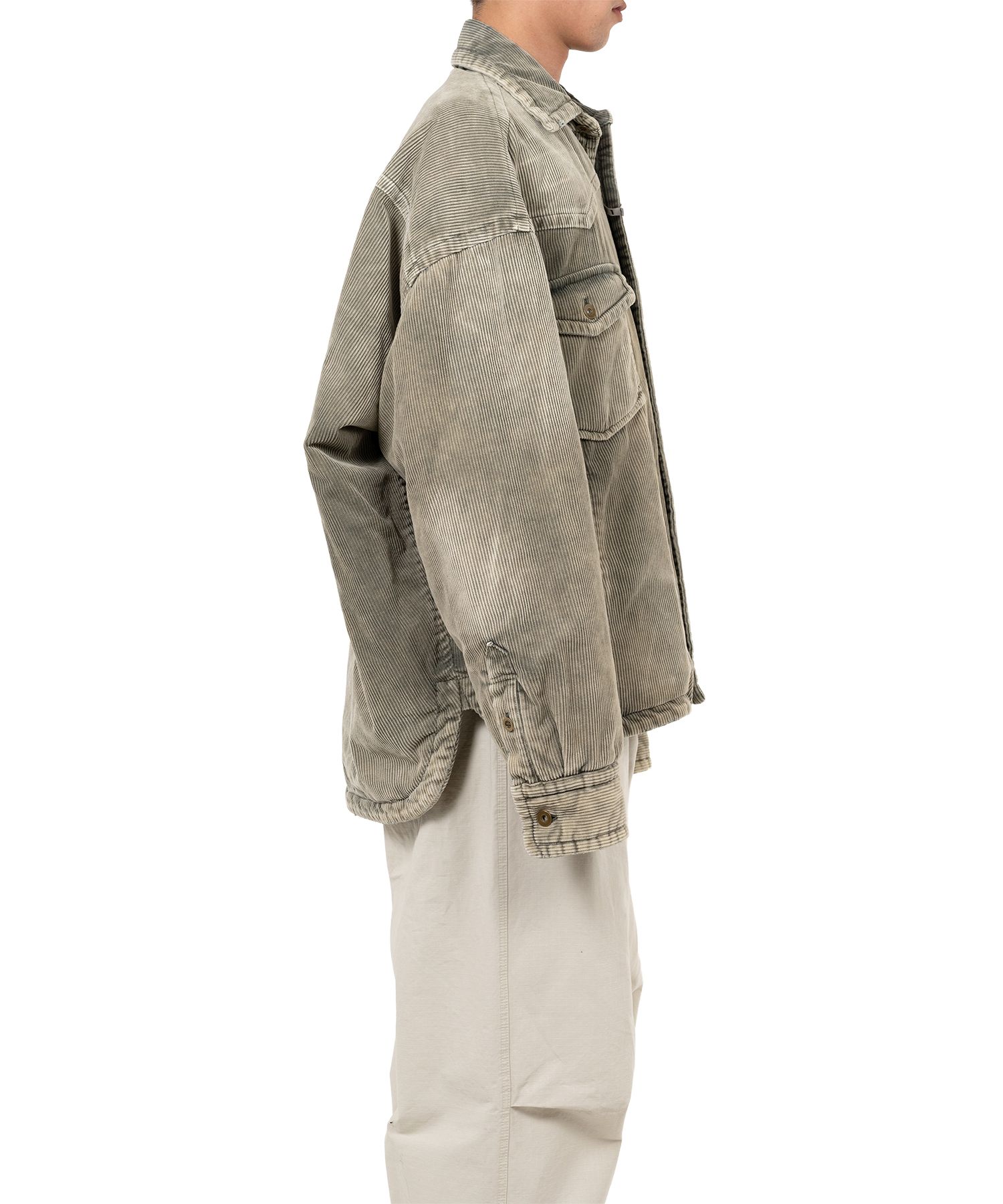 Distressed Corduroy Puffer Shirt