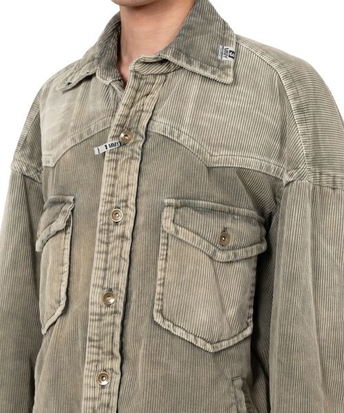 Distressed Corduroy Puffer Shirt
