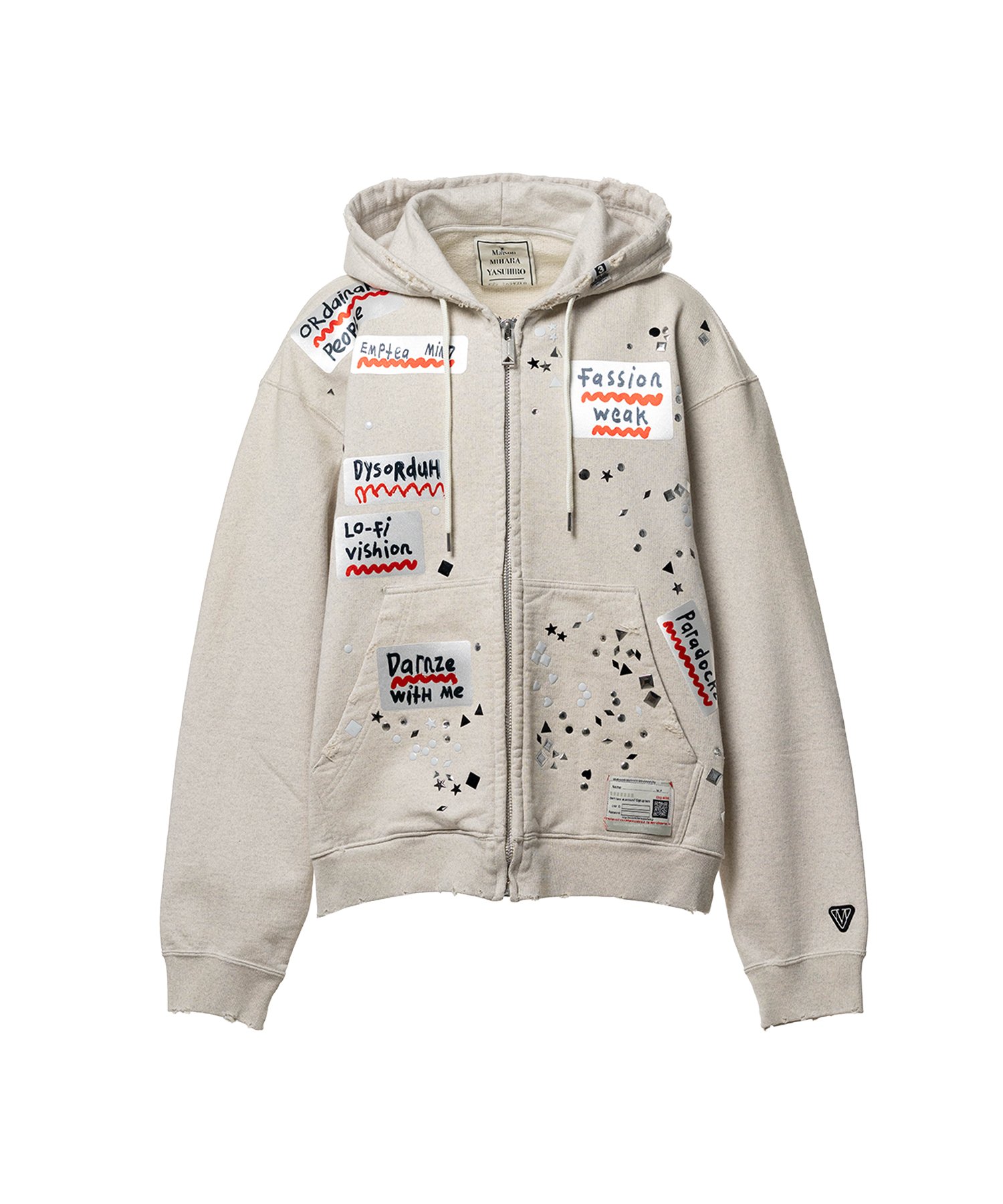 Embellished Sticker Zip-Up Hoodie