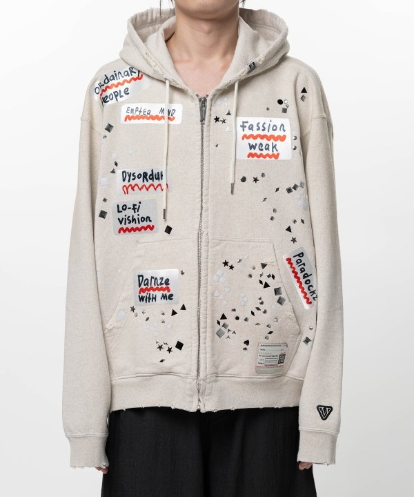 Embellished Sticker Zip-Up Hoodie