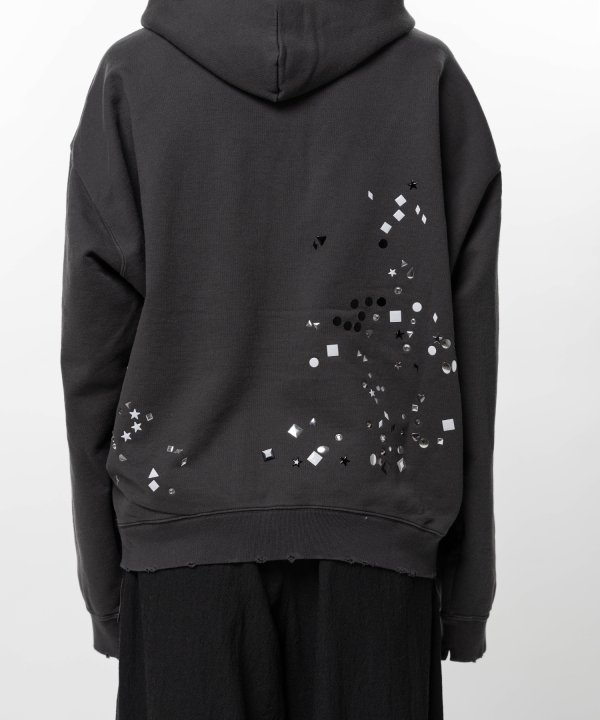 Embellished Sticker Zip-Up Hoodie