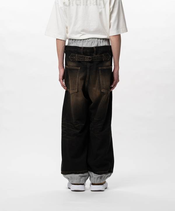 Sweat Pants Combined Denim Pants